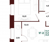1-комн, 36 кв м, этаж 13/17 проспект Строителей, 21Б