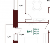 1-комн, 51 кв м, этаж 14/17 пр-кт Строителей, 21А 1