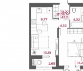 1-комн, 43 кв м, этаж 13/14 улица Пожарского, 6