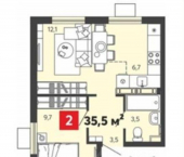 2-комн, 35 кв м, этаж 9/16 Пензенский район