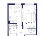 1-комн, 37 кв м, этаж 2/8 Мичуринский сельсовет
