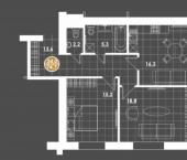 2-комн, 77кв м, этаж 9/16 улица Тимирязева, 9