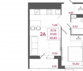 2-комн, 41 кв м, этаж 4/17 Ново-Казанская улица, 16